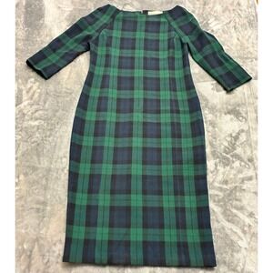 Philosophy Dress Green Blue‎ Plaid Career Sheath Knee Length Size 6